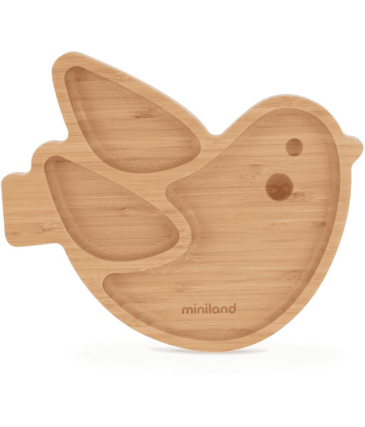 Miniland Assiette en boise avec ventouse Oiseau Vaisselle bébé 