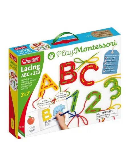 Quercetti Jeu de Lassage Lettres & Chiffres Montessori 3-7ans