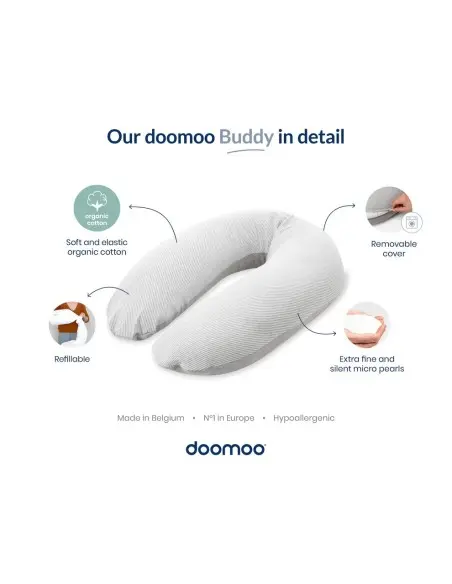 Doomoo Coussin de Grossesse et d'allaitement Buddy Silver Dots