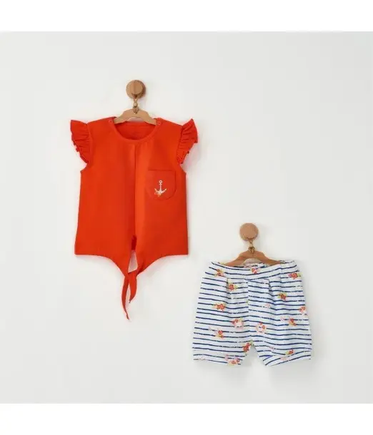 Tenue 2 Pièces 100% Coton Orange Tenue de sortie - Maroc