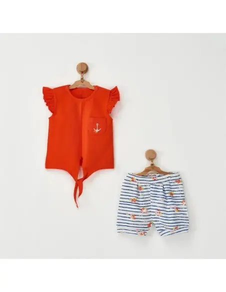 Tenue 2 Pièces 100% Coton Orange Tenue de sortie - Maroc