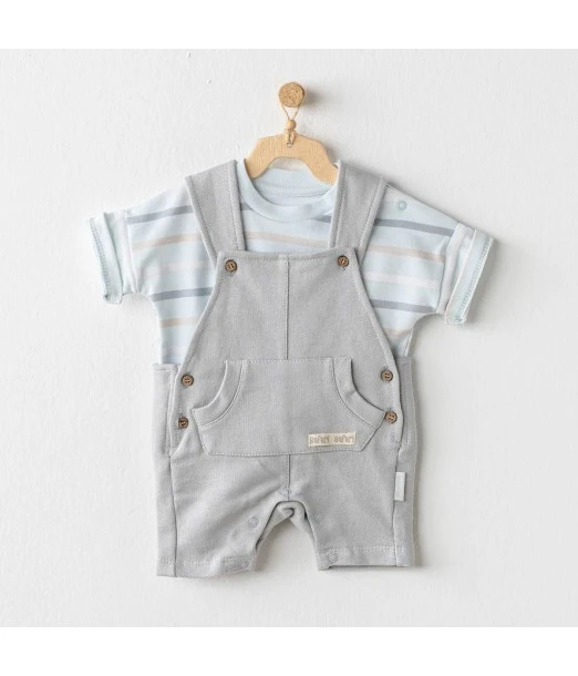 Light blue dungarees set with safari print