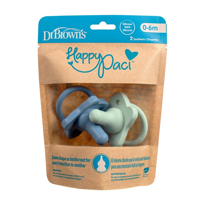 Dr Brown’s Sucette en silicone 0-6 mois HappyPaci Bleu & Vert
