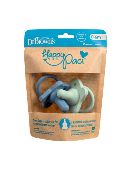 Dr Brown’s Sucette en silicone 0-6 mois HappyPaci Bleu & Vert