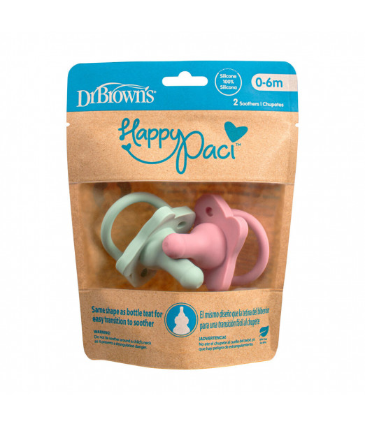 Dr Brown’s Sucette en silicone 0-6 mois HappyPaci Rose & Vert 2