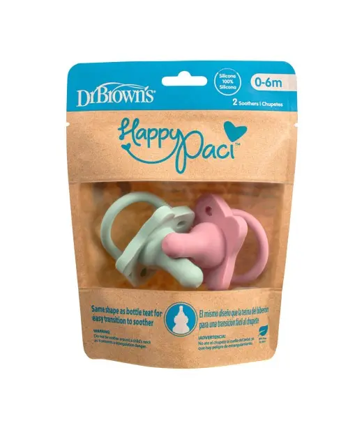 Dr Brown’s Sucette en silicone 0-6 mois HappyPaci Rose & Vert 2