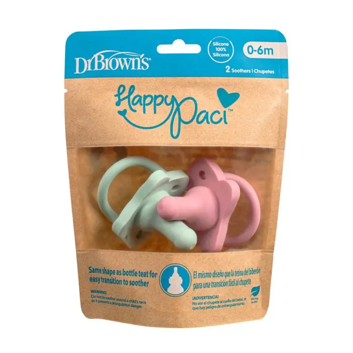 Dr Brown’s Sucette en silicone 0-6 mois HappyPaci Rose & Vert