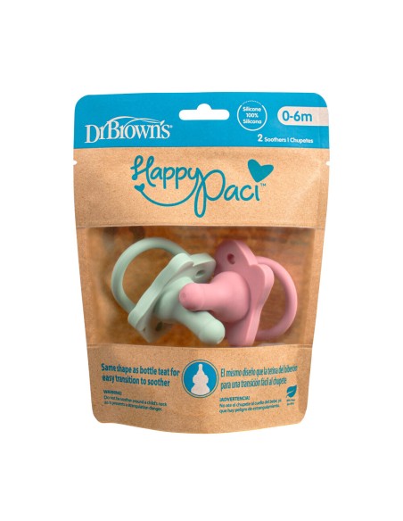 Dr Brown’s Sucette en silicone 0-6 mois HappyPaci Rose & Vert