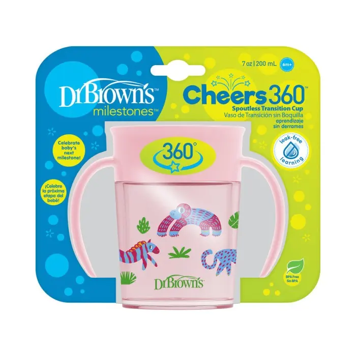 Dr Brown’s Tasse Cheers 360° Rose 200ml 6m+ Vaisselle bébé -