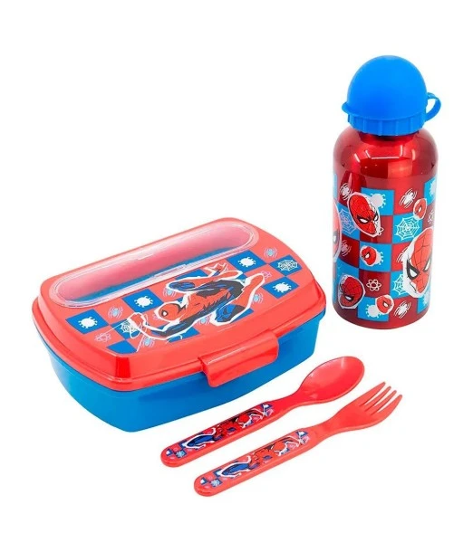 Lunch box + Cutlery + Stainless steel water bottle Spider Man 2