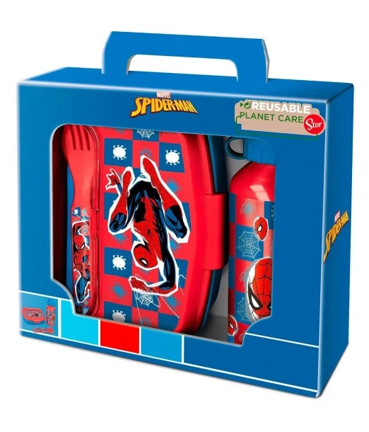 Lunch box + Cutlery + Stainless steel water bottle Spider Man