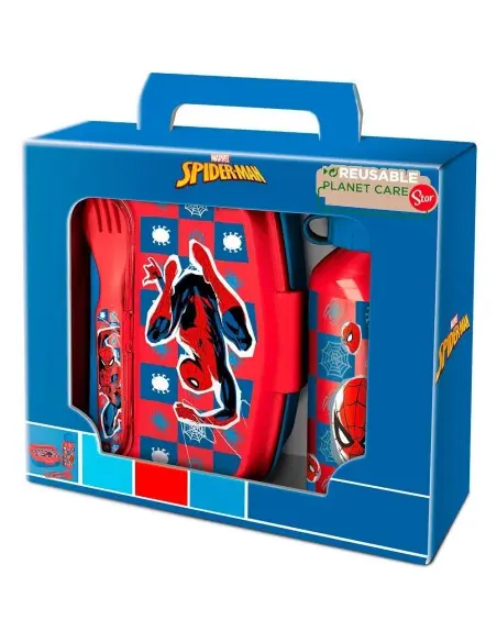 Lunch box + Cutlery + Stainless steel water bottle Spider Man