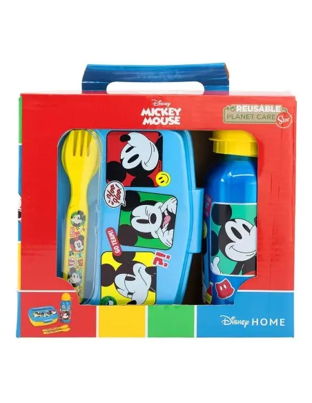 Lunch box + Cutlery + Stainless steel water bottle Mickey Mouse