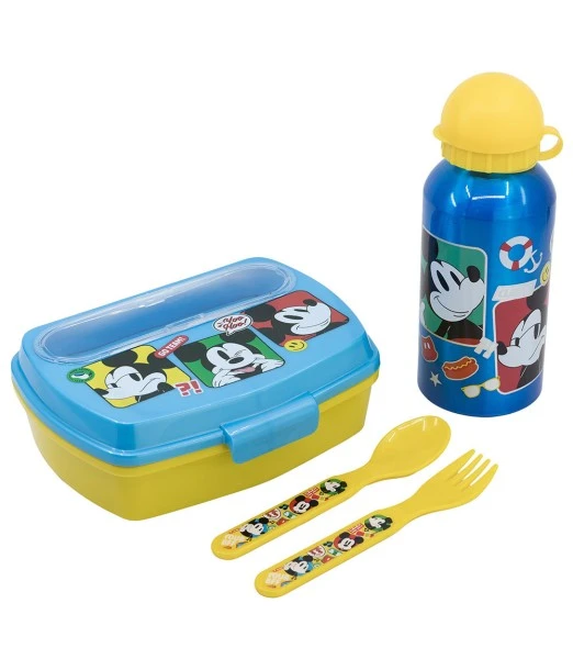 Lunch box + Cutlery + Stainless steel water bottle Mickey Mouse 2