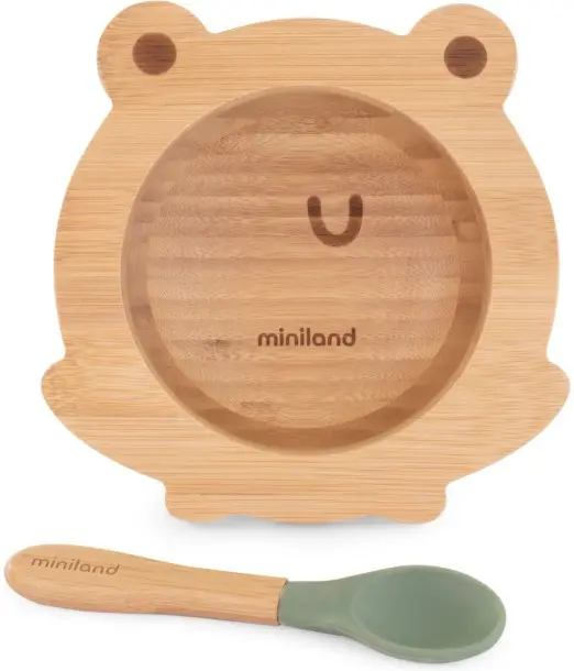 Miniland bol en bois grenouille 0 mois + Vaisselle bébé -
