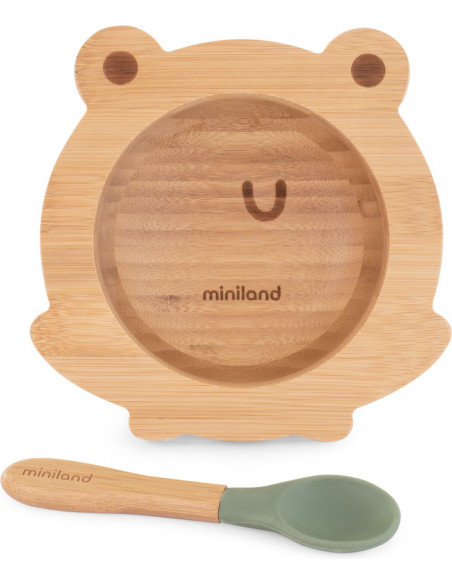 Miniland bol en bois grenouille 0 mois + Vaisselle bébé -