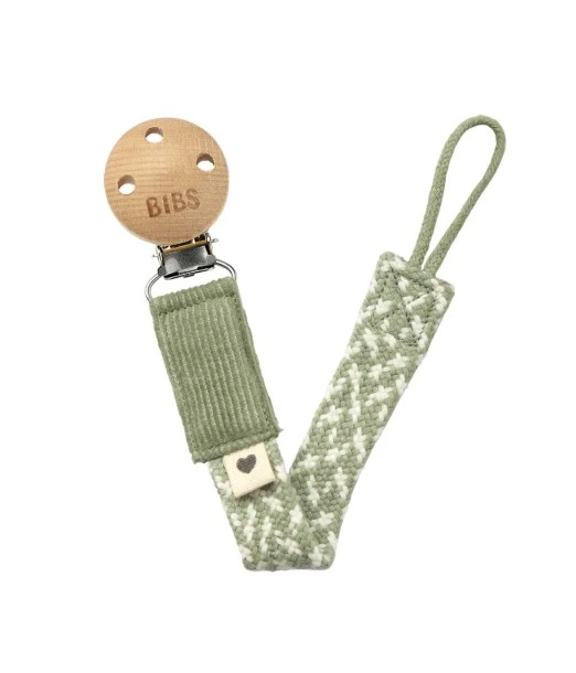 BIBS braided pacifier clip Baby Sage / Ivory