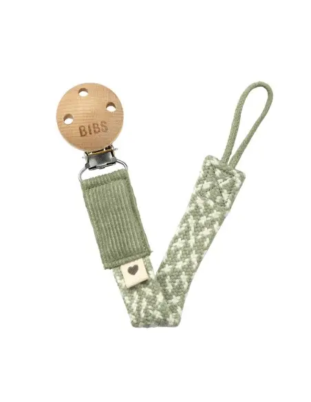 BIBS braided pacifier clip Baby Sage / Ivory