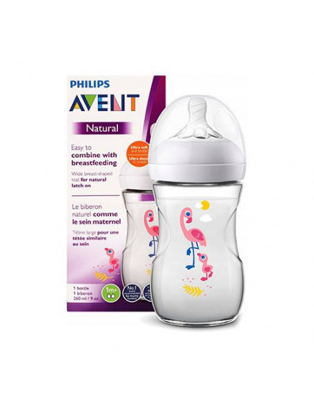 Biberon Avent Natural 260ml Flamant rose dans Biberon & Accessoires chez Baby And Mom Maroc