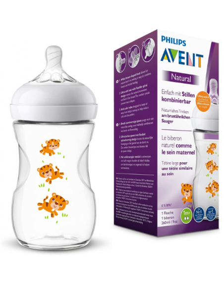 Biberon Avent Natural 260ml Tigre dans Biberon & Accessoires chez Baby And Mom Maroc