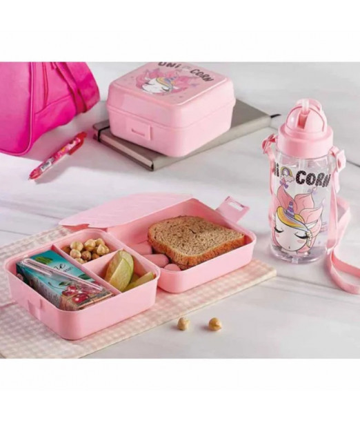 Pack Lunch Box + Gourde à paille en plastique Licorne Vaisselle 2