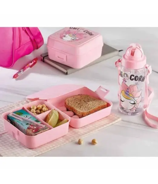 Pack Lunch Box + Gourde à paille en plastique Licorne Vaisselle 2