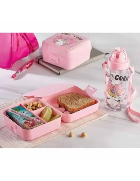 Pack Lunch Box + Gourde à paille en plastique Licorne Vaisselle