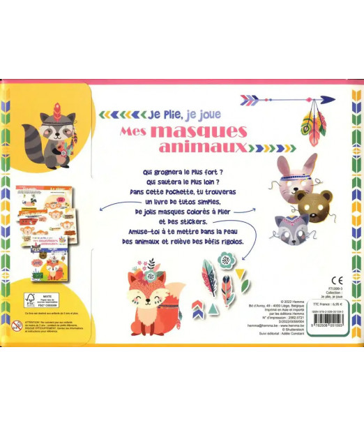 HEMMA pochette je plie, je joue - Mes masques animaux Livres & 2