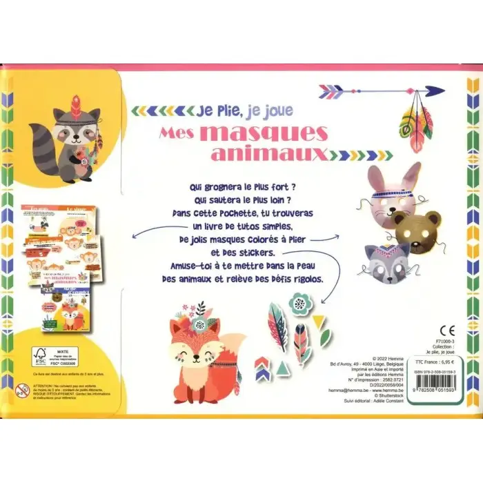 HEMMA pochette je plie, je joue - Mes masques animaux Livres &