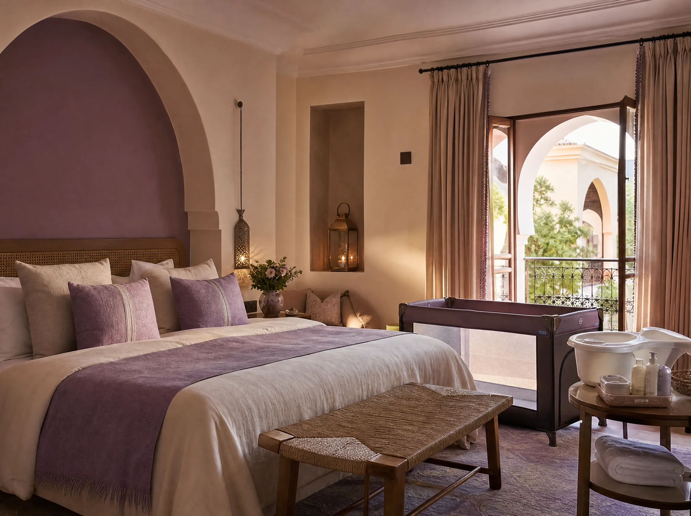 Chambre famille d’hôtel avec lit parapluie